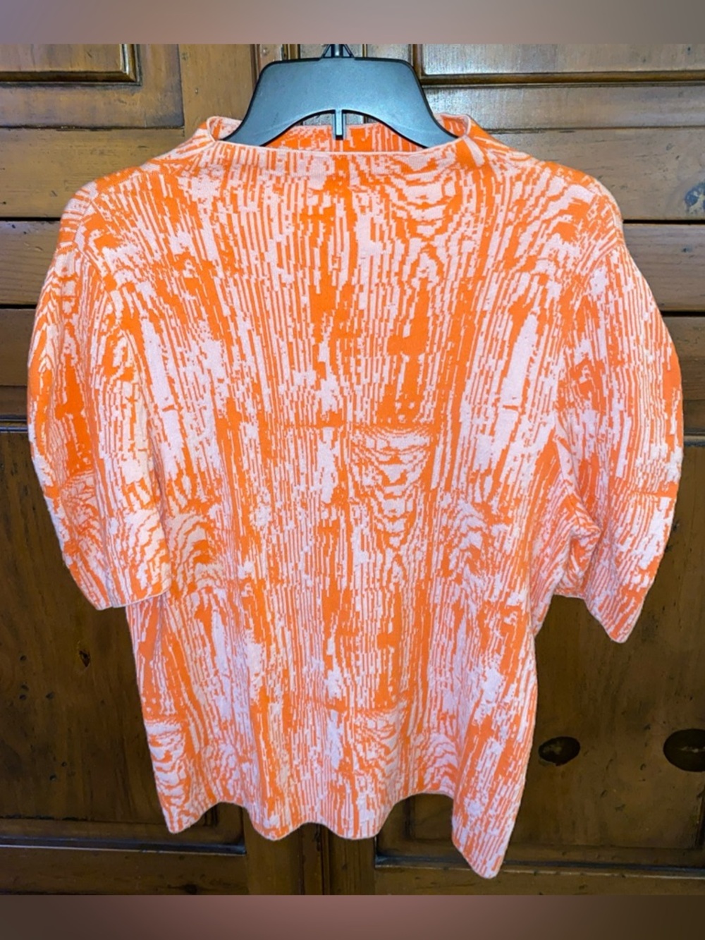 Anthropologie Maeve Bosca Puff Sleeve Sweater Tee Wood Grain Orange White - XL
